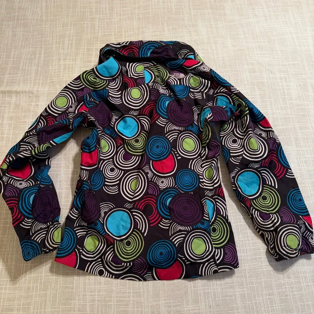 The North Face Girls M 10/12 Windbreaker Jacket Hooded Circle Print Multicolor